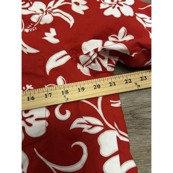 RJC Shirt Mens Large Red Floral Hawaiian Short Sleeve Button Up Made Hawaii USA - Picture 2 of 7